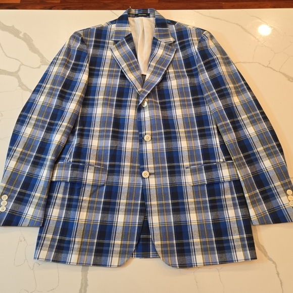 O'Connells Authentic Cotton Madras Plaid Gingham Sport Coat Blazer Mens 40R - Picture 4 of 14